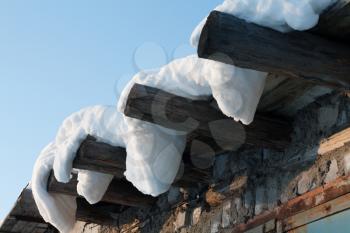 Royalty Free Photo of Snow on a Wooden Roof