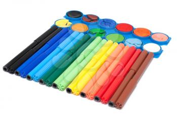 Royalty Free Photo of a Paint Palette and Markers