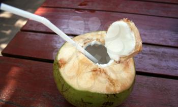 Royalty Free Photo of a Straw in a Coconut