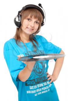 Royalty Free Photo of a Woman Holding a Vinyl Disc