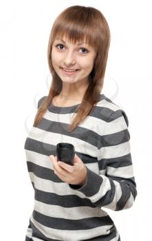 Royalty Free Photo of a Woman Holding a Telephone