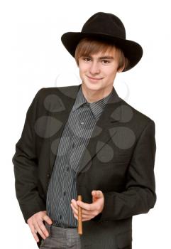 Royalty Free Photo of a Young Man Holding a Cigar