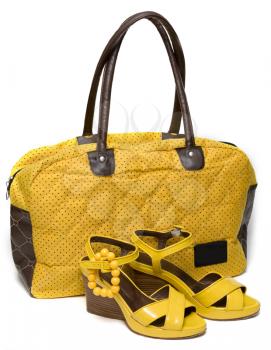 Royalty Free Photo of a Yellow Bag and Shoes