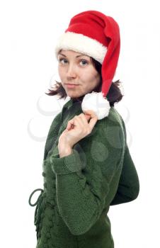 Royalty Free Photo of a Woman Wearing a Santa Hat