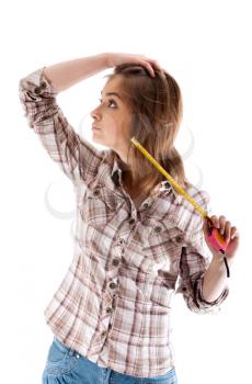 Royalty Free Photo of a Woman Holding a Measuring Tape