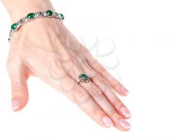 Royalty Free Photo of a Woman Wearing a Ring and Bracelet