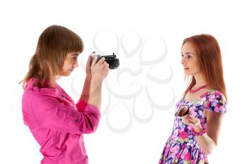 Royalty Free Photo of Two Girls Taking Pictures