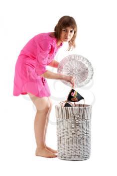 Royalty Free Photo of a Woman With a Laundry Hamper