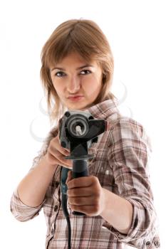 Royalty Free Photo of a Young Woman Holding a Power Tool