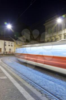 Royalty Free Photo of a Blurry Streetcar in Prague