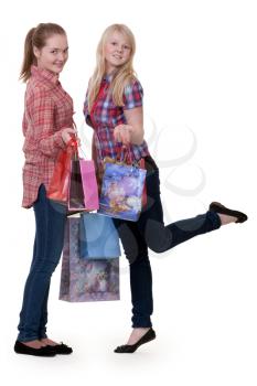 Royalty Free Photo of Two Girls With Shopping Bags