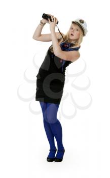 Royalty Free Photo of a Young Woman Holding Binoculars