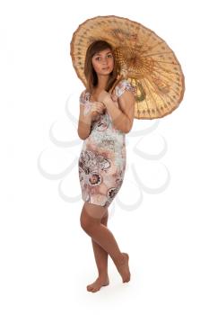 Royalty Free Photo of a Young Woman Holding an Umbrella