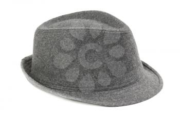 Stylish gray fedora hat. Isolate on white.