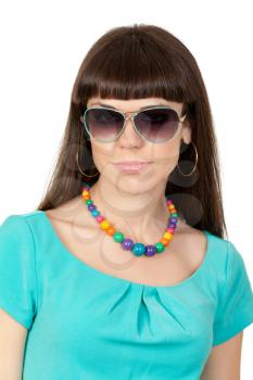 beautiful and fashion girl in sunglasses, close-up portrait, studio shot