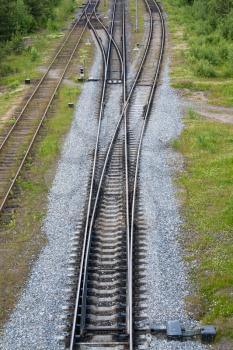Railroad tracks to the junction, view from the top