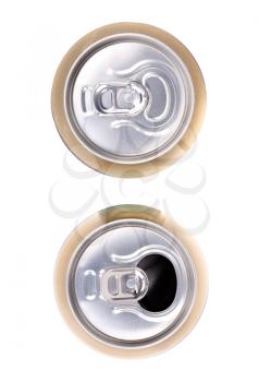 Two beer can on white background, from the top view