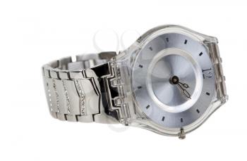 watch with a steel bracelet on a white background