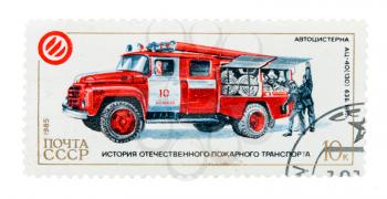postage stamp with a picture of fire truck