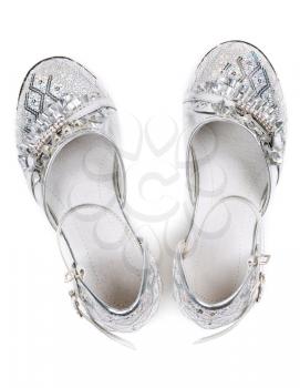 Children's fancy shoes isolated on white background. top view
