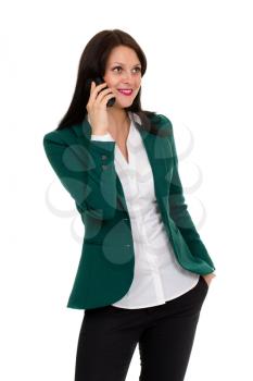 beautiful business woman talking on the phone. isolated on white background