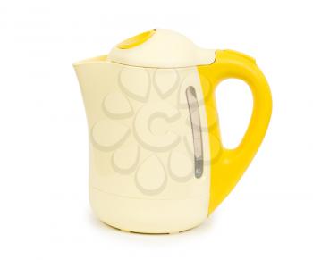 electric yellow tea kettle isolated on white background with clipping path