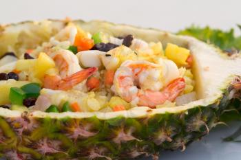 fried rice in pineapple, tropical thai food