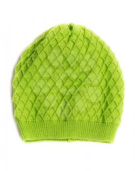 Green warm hat with surround pattern on a white background
