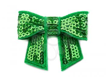 Green bow in rhinestones. Isolate on white background.