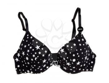 Black bra with pattern star size 80A. Isolate on white.