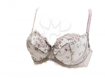 Gray and pink bra in volume. Isolate on white.