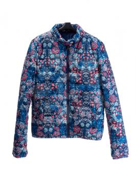 Down jacket with floral pattern, isolate on white.