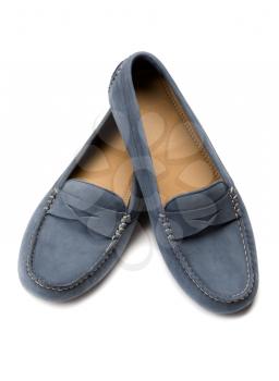 Blue suede shoes. Studio. Isolate on white background.