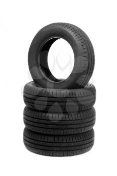 Black isolation rubber tire, on the white backgrounds.