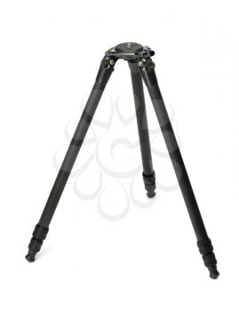 Carbon tripod is folded in studio isolate on white background.