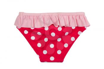 Red women's panties with polka dots. Isolate on white.