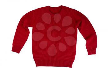 Red knitted sweater. Isolate on white.