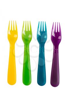 set of plastic forks. Isolate on white.