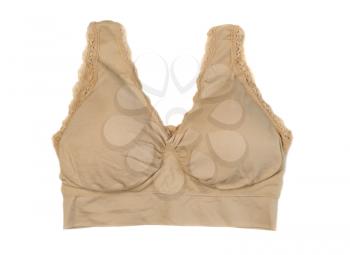 Beige simple bra, isolate on a white background
