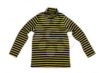 Striped yellow black knitted sweater, isolate on a white background