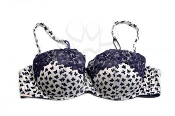 Light bra with a blue pattern. Isolate on white.