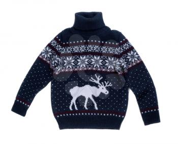 Knitted sweater with a pattern of elk. Isolate on white.