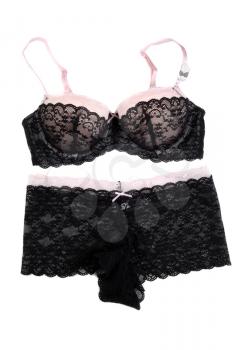 Black and beige lace lingerie set. Isolate on white.