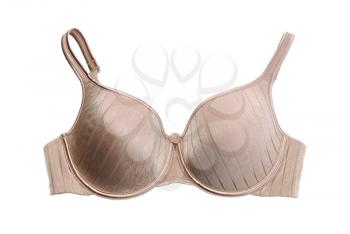 Beige bra with embroidered pattern. Isolate on white.