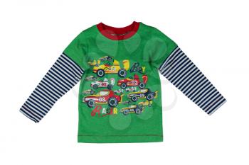 Children green striped sweater with long sleeves. Isolate on white.