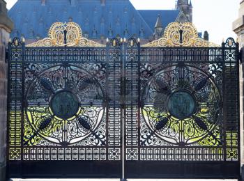 Carved gate in front of the Peace Palace in the Hague, Netherlands