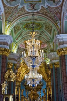 Chandeliers in the church. St. Petersburg. Russia.