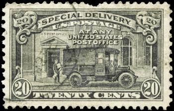 Royalty Free Photo of a 1925 US Stamp of a Postman and Post Office Truck, Special Delivery Issue