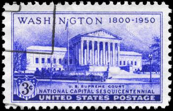Royalty Free Photo of 1950 US Stamp Shows Supreme Court Building, National Capital Sesquicentennial Issue
