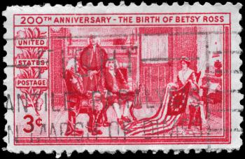 Royalty Free Photo of 1952 US Stamp Devoted to 200th Anniversary of the Birth of Betsy Ross